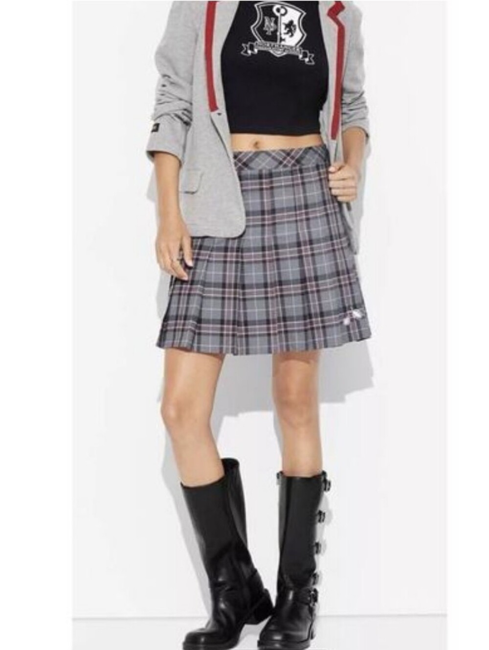 NWT Beetlejuice Astrid Gray Plaid Uniform Pleated Women 1X - See Details